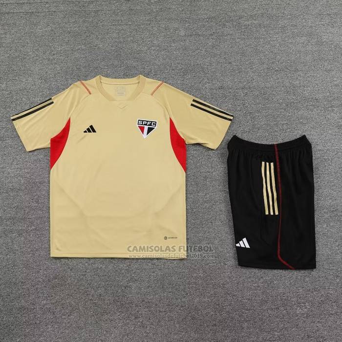 Fato de Treino Sao Paulo Manga Curta 2023-2024 Amarelo - Calcas Curta